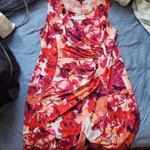 Dana Buchman Red and Pink Floral Dress